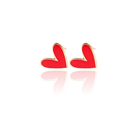 Heart Stud Earrings Red