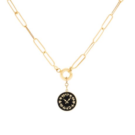 Clock Charm Necklace Black