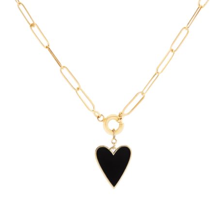 Big Heart Charm Necklace Black