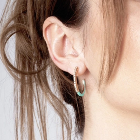 Aqua Blue Enamel Diamond Hoop Earrings