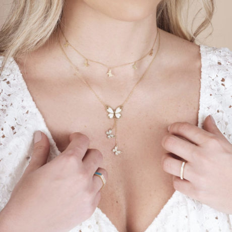 Mother Daughter White Butterfly Necklace