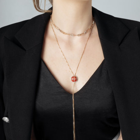 Red Coral Gemstone Sautoir Diamond Necklace