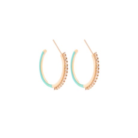 Aqua Blue Enamel Diamond Hoop Earrings