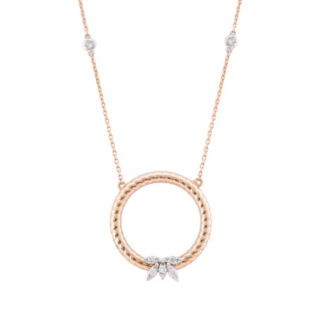 Circle Pendant Lotus Diamond Necklace