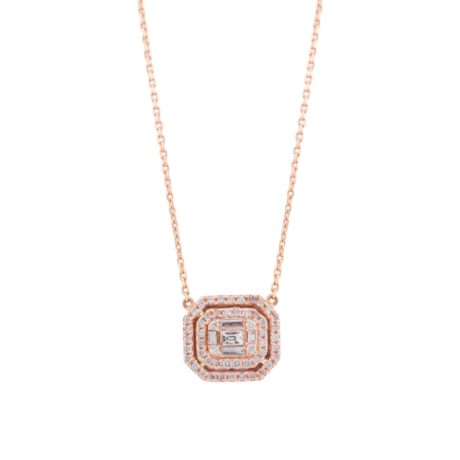 Emerald Cut Stud Rose Gold Diamond Necklace