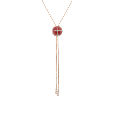 Red Coral Gemstone Sautoir Diamond Necklace