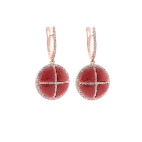 Coral Red Stone Diamond Earrings