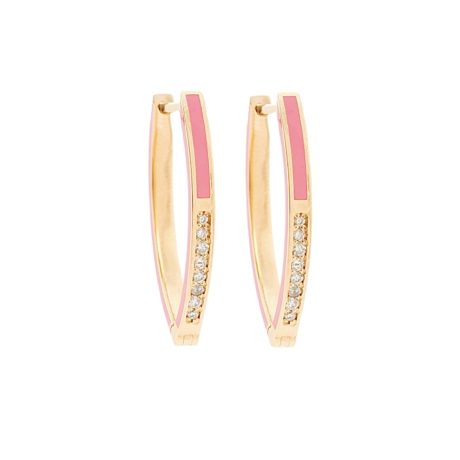 Pink Enamel Huggie Diamond Earrings