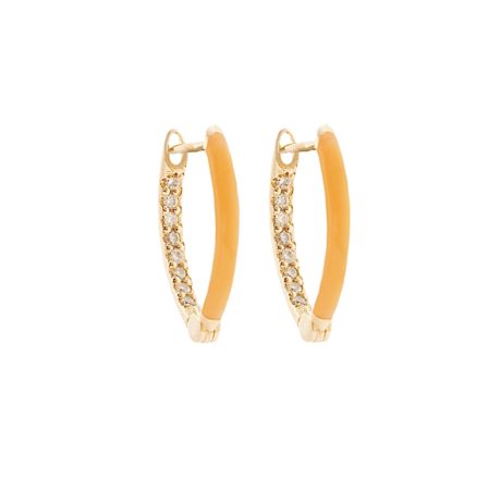 Orange Enamel Huggie Diamond Earrings