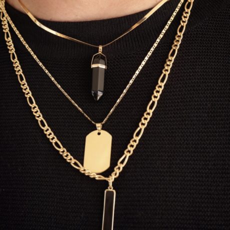 Black Thin Enamel Bar Men Necklace