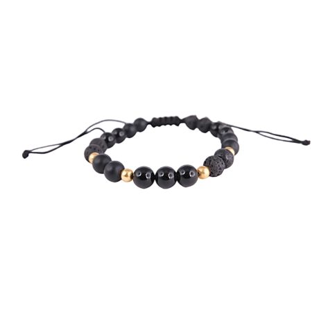 Black Lava Stones Gold Men Bracelet