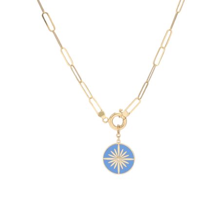 Blue Sun Tocken Charm Paperclip Necklace