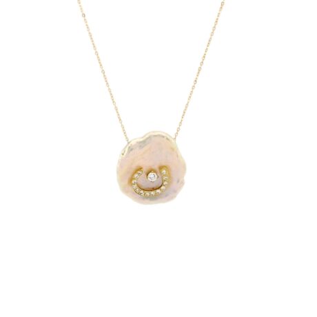 White Baroque Pearl Initial Name Necklace with Diamonds
