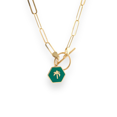 Palm Tree Charm Paperclip Necklace