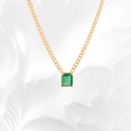Green Emerald Cut Stone Necklace